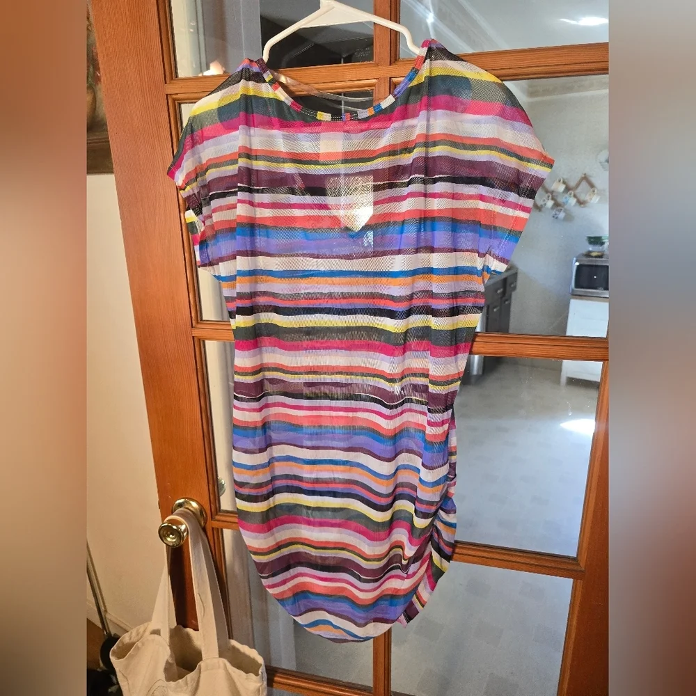 Anne Cole Colorful Striped V-Neck Swim Cover Up